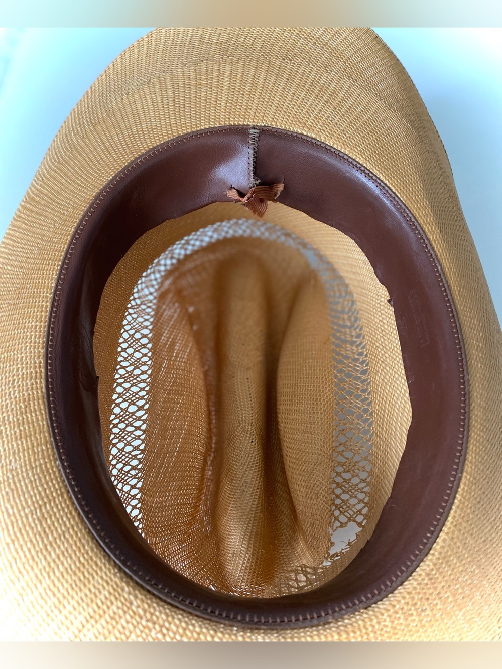 Vintage Stetson Tan Straw Western Hat with Distressed Ventilated Crown - Picture 7 of 11